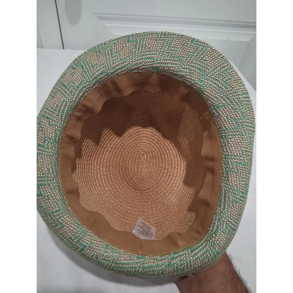 Target Women's Straw Fedora Trilby Hat Brown Green Woven Short Brim Ribbon Band